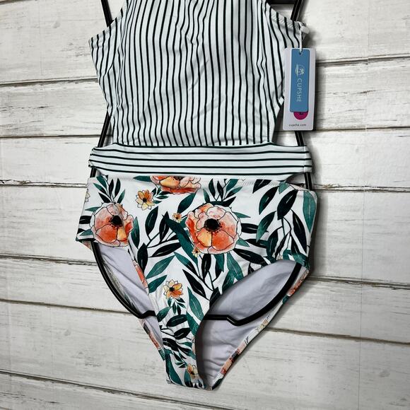 Cupshe Miss You Poppy One Piece Swimsuit Floral Stripe Size Large - Picture 6 of 12